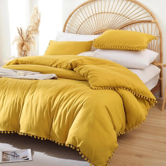 YIRDDEO Queen Comforter Set - Comforter Queen Size Sets with Ball Pom Fringe, Soft Bedding Set for All Seasons - 3 Pieces, 1 Com