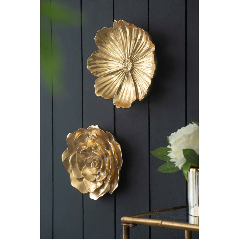S/2 Gold Rose Hanging Wall Accents