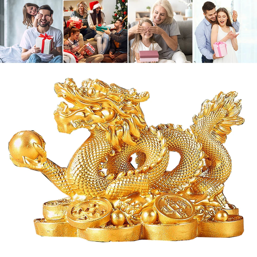 2024 Feng Shui Dragon Statue Attract Wealth New Year Dragon Sculpture Good Luck Auspicious Dragon Statuette for Home Office