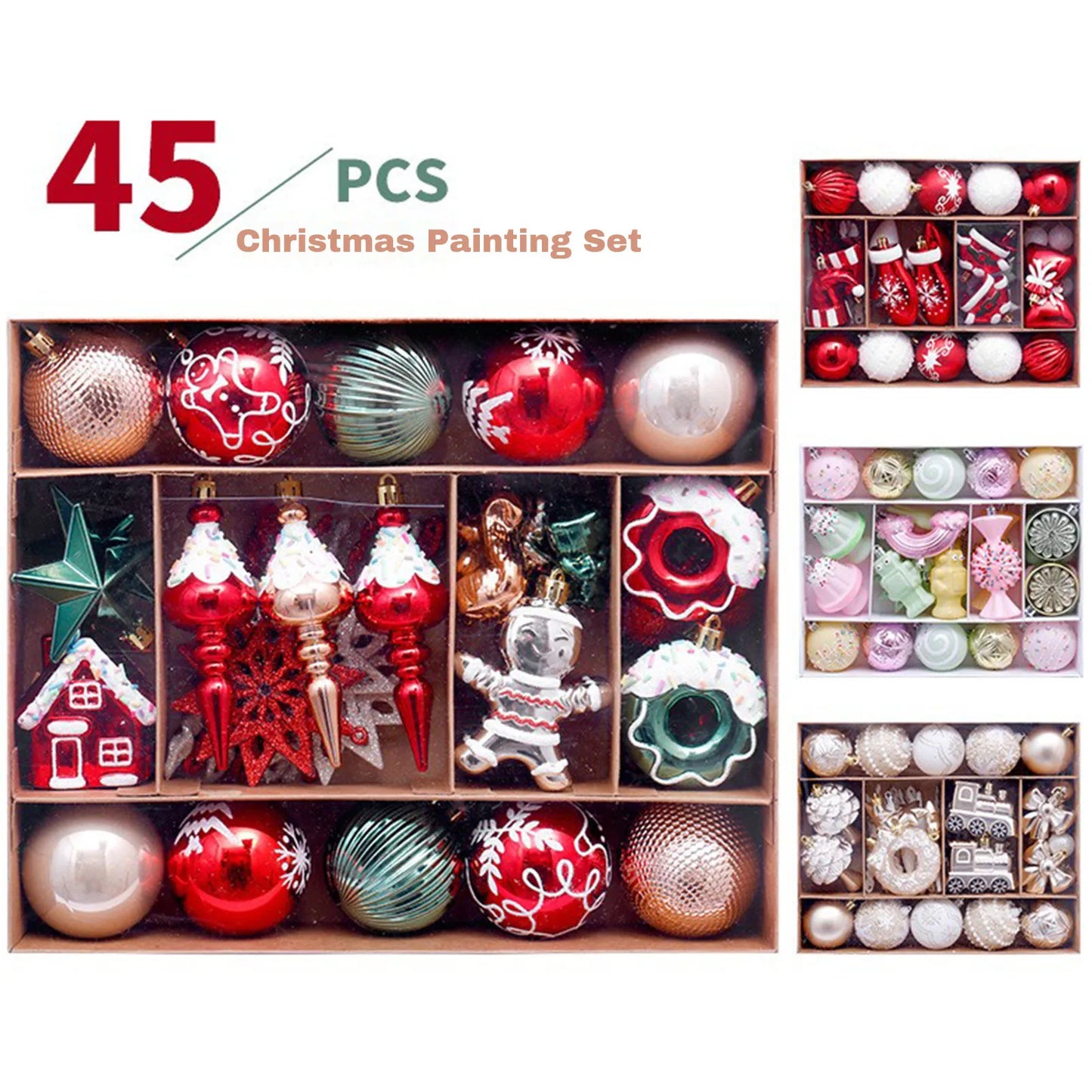 Christmas 45PCS Ball Set Gingerbread Man Painted Design Holiday Festive Tree Hanging Decor Unique Xmas Decor Gift Ornament