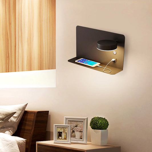 Rotatable LED Wall Lamp USB Jack Wall Light with Three Adjustable Colors for Living Room Bedroom Office