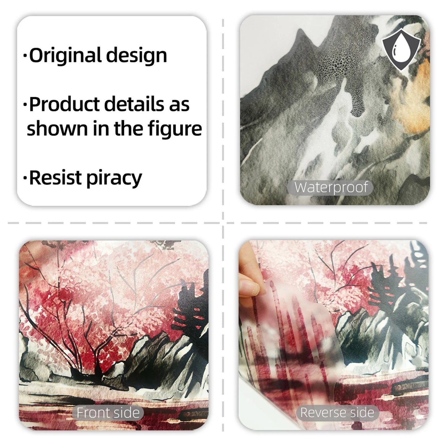 Traditional Chinese Ink Landscape Wall Decals Elegant PVC Mountain Water Painting Wall Stickers for Home Decor in Living Room