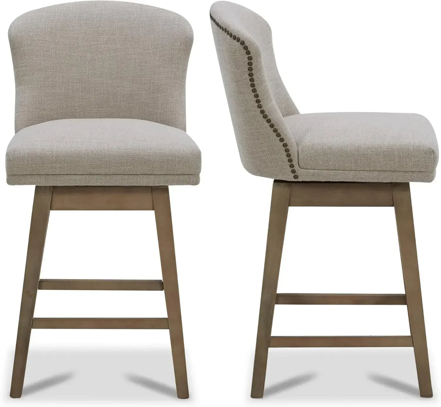XMSJ.Counter Height Swivel Barstools, FSC Certified Upholstered Performance Fabric Bar Stools Set of 2, 26" Seat Height, Tan