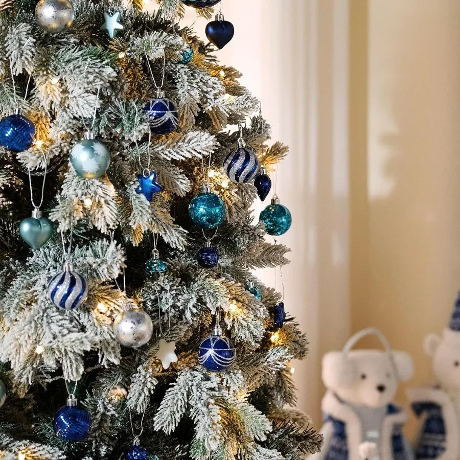 28Pcs Christmas Heart Shaped Ornaments Gift Pack in Navy Blue Silver Craft Painted Tree Heart Decorations for Indoor Holiday Pa