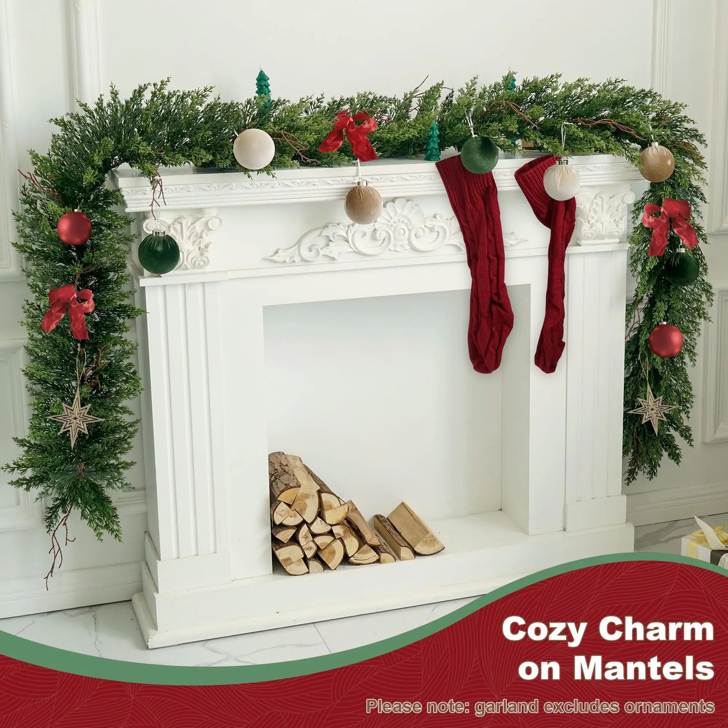 Artificial Christmas Garland 12FT Tall Faux Plant for Home Decor Indoor Outdoor Fake Lifelike Cypresses Pine Plants 1 p