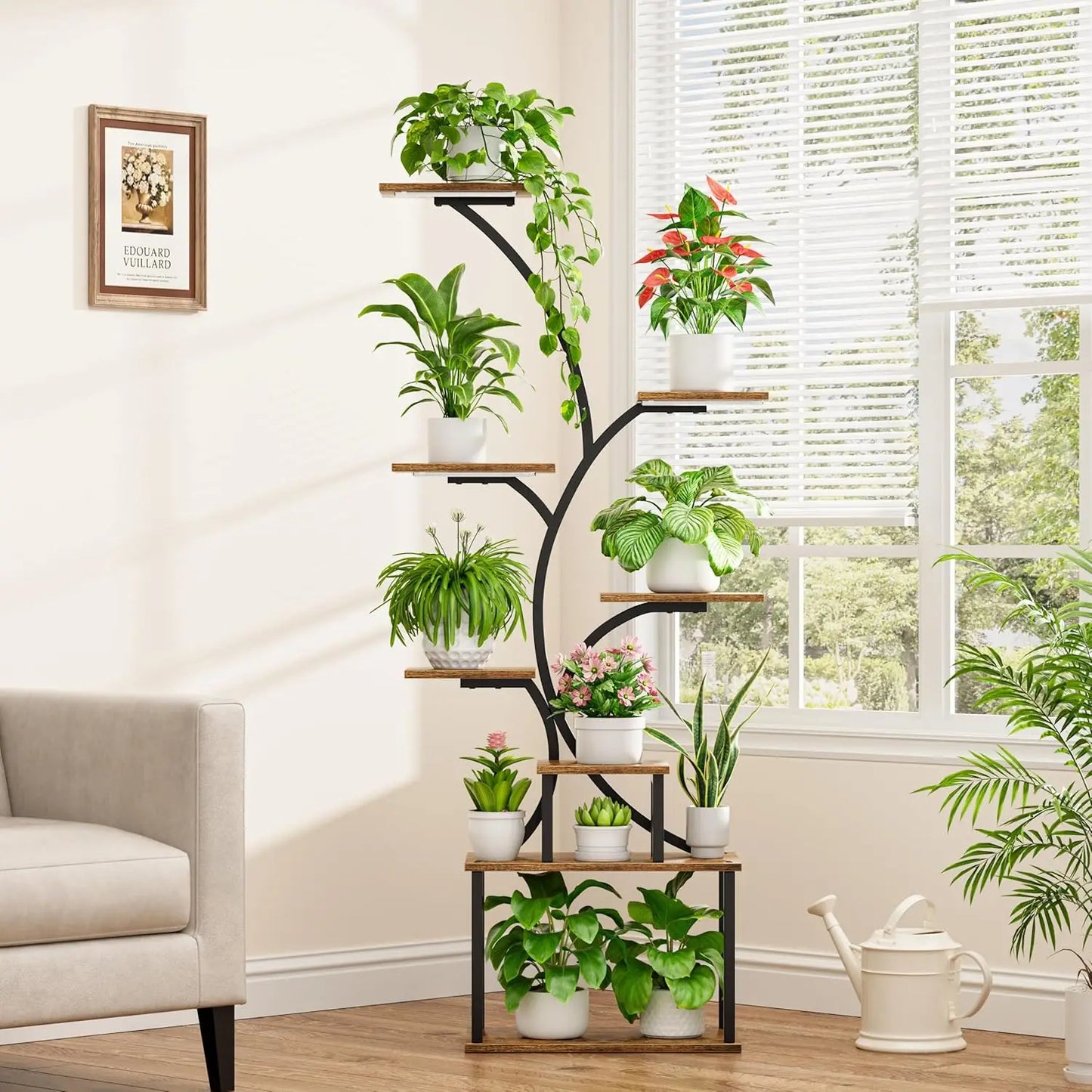 Plant Stand Indoor with Grow Light, 8-Tiered Tall Plant Stands for Indoor Plants Multiple, Metal Plant Shelf Display Rack Holder