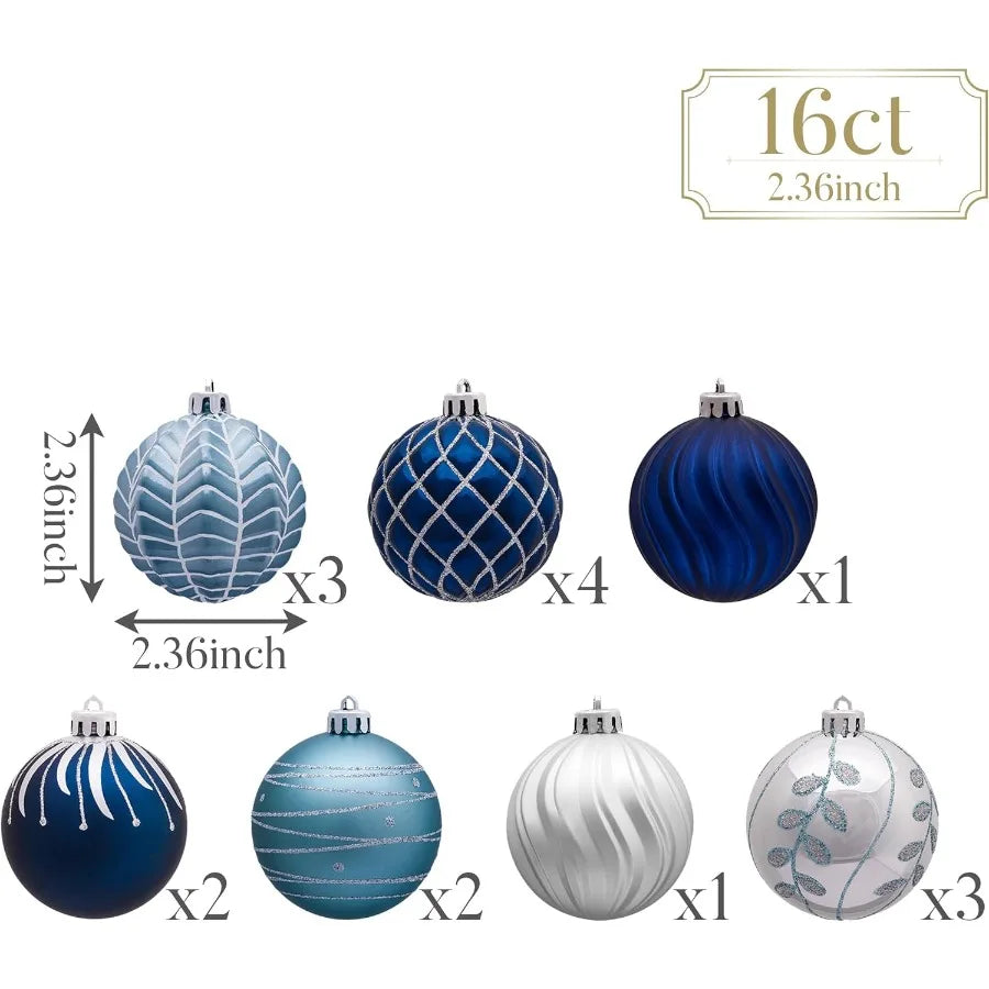 Elegant 16ct Navy Blue and Silver Shatterproof Fall Christmas Tree Decorations Ball Ornaments 2.36 Inches Diameter Ideal for Ho