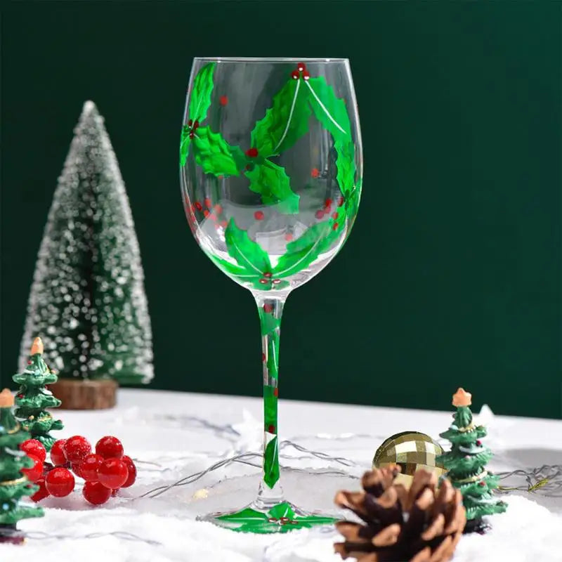 Creative Christmas Glass Cup Hand-Painted Christmas Tree Glass Goblet Red Wine Glass Christmas theme Home Glass Cup Xmas Gift