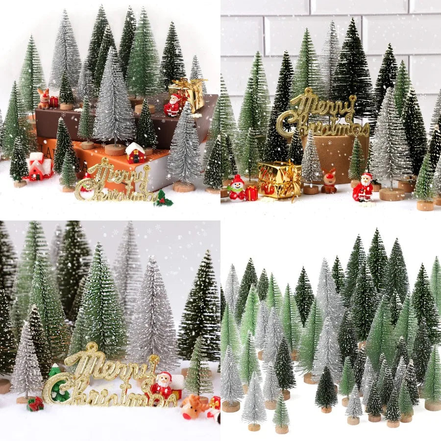 30Pcs Christmas Decorations Mini Christmas Trees Artificial Christmas Tree Bottle Brush Trees with Wooden Base for Christmas De