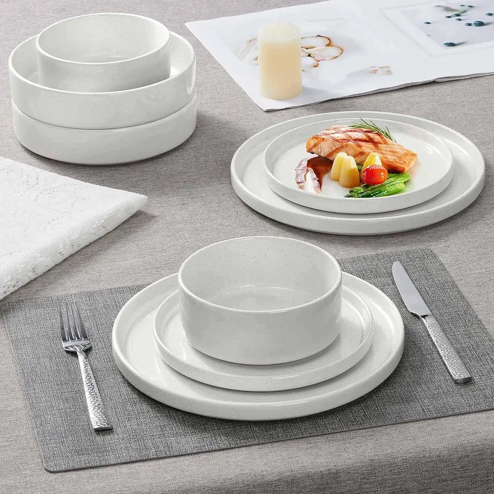 24 Piece Dinnerware Sets With Pasta Bowls For 6, Dinner Salad Plates And Cereal Serving Bowls, Stoneware Dishes Dinner Ware For