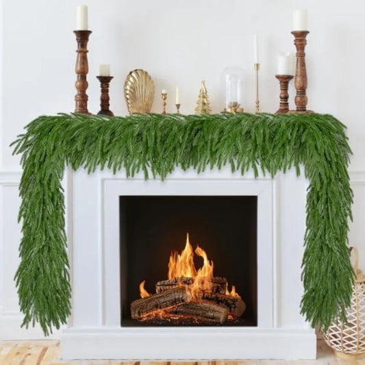 2Pcs 9 FT Artificial Norfolk Pine Garlands Realistic Christmas Greenery Garland for Mantel Table Stairs Indoor Outdoor Winter H