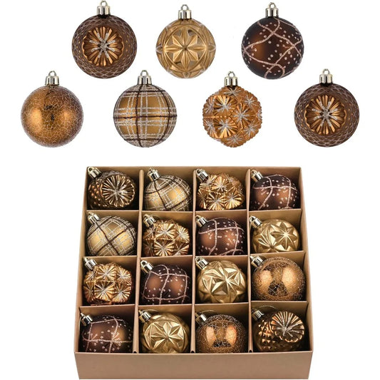 Luxury Shatterproof Fall Ornaments for Christmas Trees and Thanksgiving Decorations 16ct Bronze Copper Brown Gold Hanging Ball