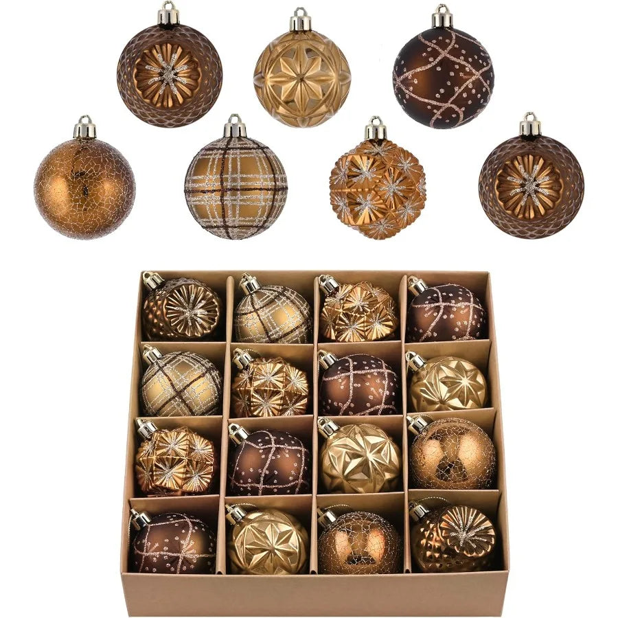 Luxury Shatterproof Fall Ornaments for Christmas Trees and Thanksgiving Decorations 16ct Bronze Copper Brown Gold Hanging Ball