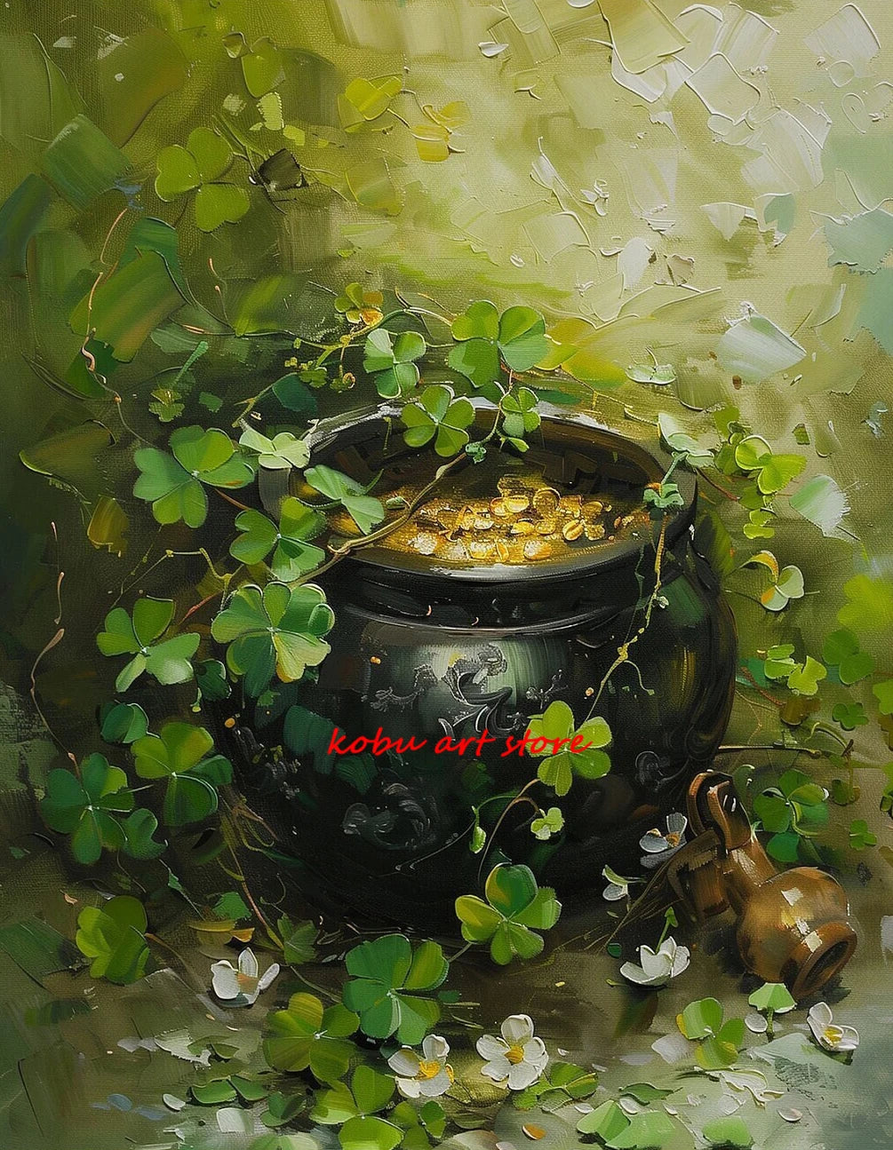 Four Leaf Clover Green Wildflower Field Shamrock Poster Print Canvas Painting St Patricks Day Wall Art Picture Home Room Decor