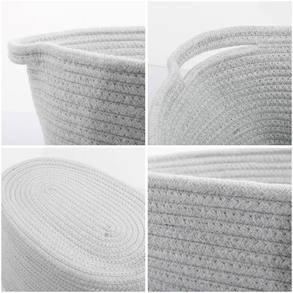 Cotton Rope Storage Bin Basket Organizer Laundry Clothes Soft Safe Collapsible Lightweight Oval Design Home Decor Gift