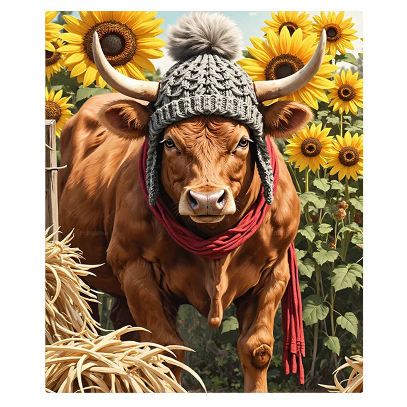 1pc Flannel Blanket Cozy Farmhouse Cow Blanket with Sunflowers and Scarf Design