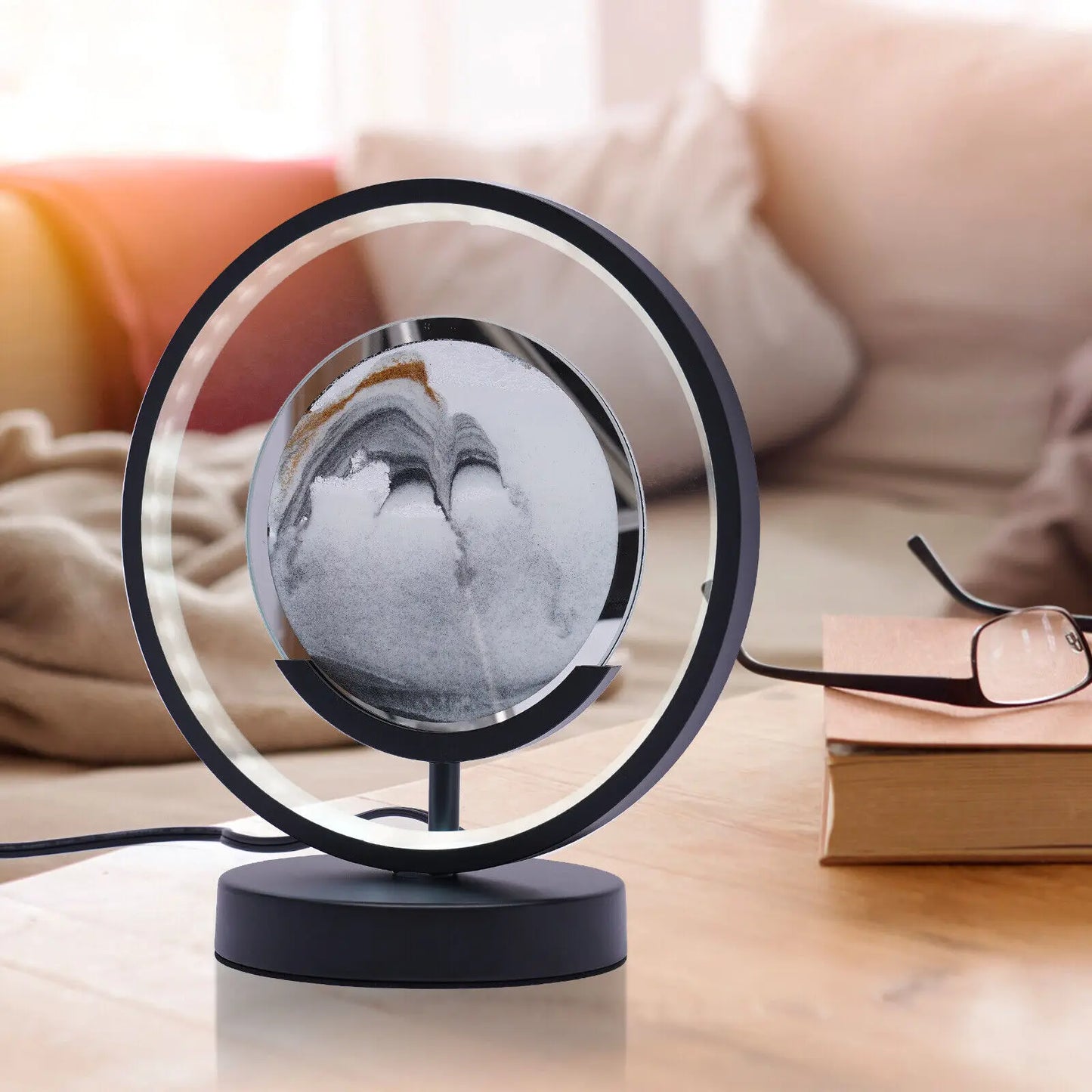 3D Round LED Moving Sand Art Picture Lamp Desktop Sandscape Home Decor