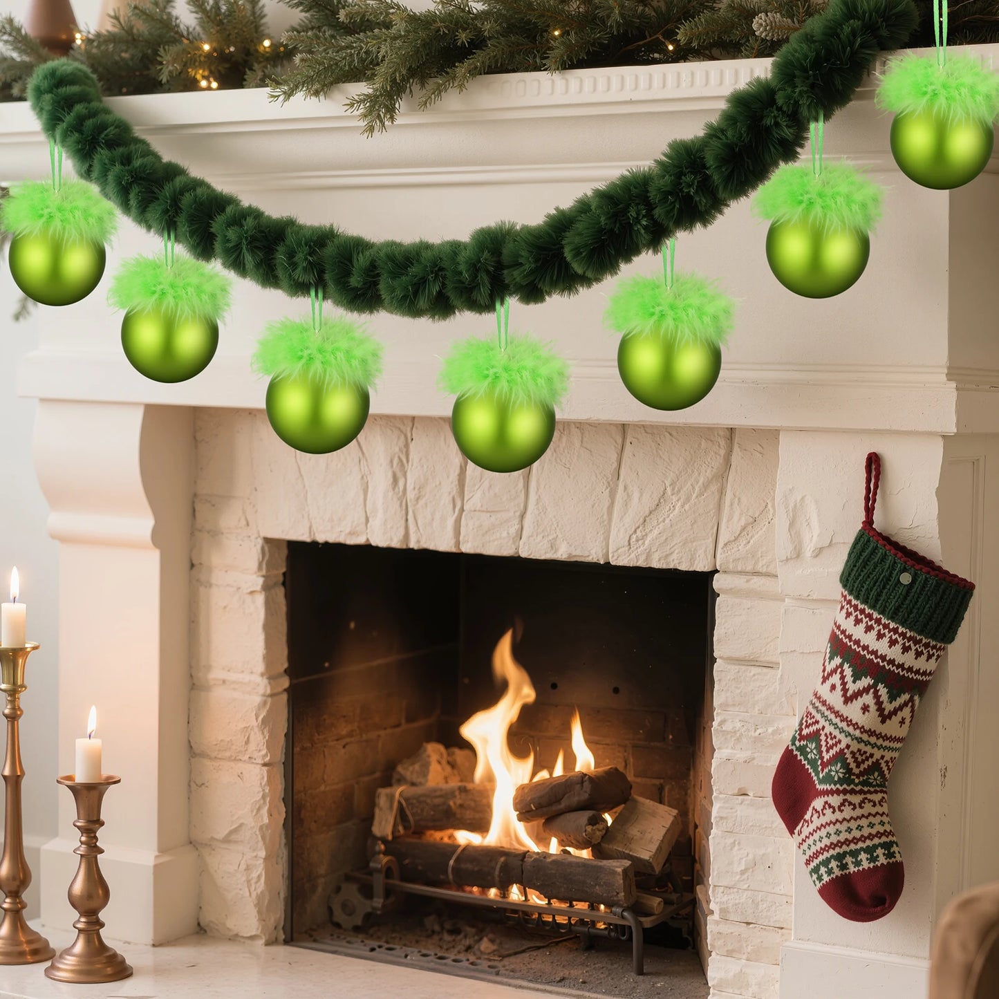 12pcs Christmas Tree Decorations Fluffy Christmas Ornaments Set for Holiday Party Decor Xmas Home Decorations 16PC