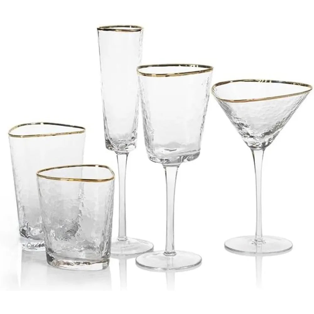 Amalfi Style Triangular Glassware Set with Gold Rims - 4 Piece Wine Glasses