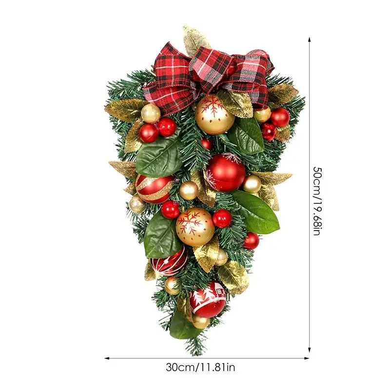 Christmas Wreath Artificial Magnolia Leaves Christmas Teardrop With Red Gold Ball Ornaments Bow Knot Decor Winter Christmas Home