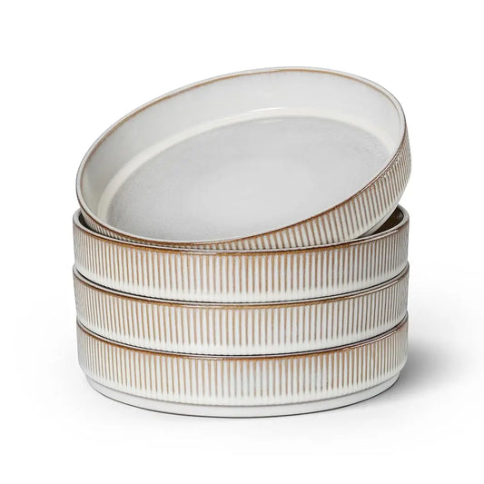 Pasta Bowls Set Of 4, 35Oz Large Salad Bowl Plate For Dinner Serving Soup, Wide & Shallow Ceramic Stoneware Pasta Plates,