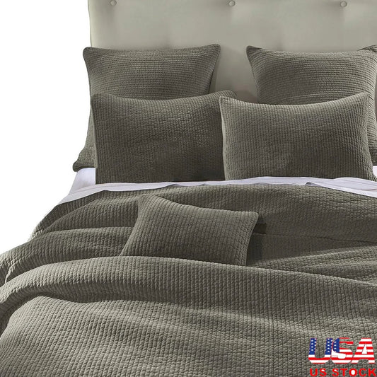 Stonewashed Cotton Velvet Quilt Set 3 Piece King Size with Pillow Shams Classic Traditional Bedding Home Decor Lightweight Cozy