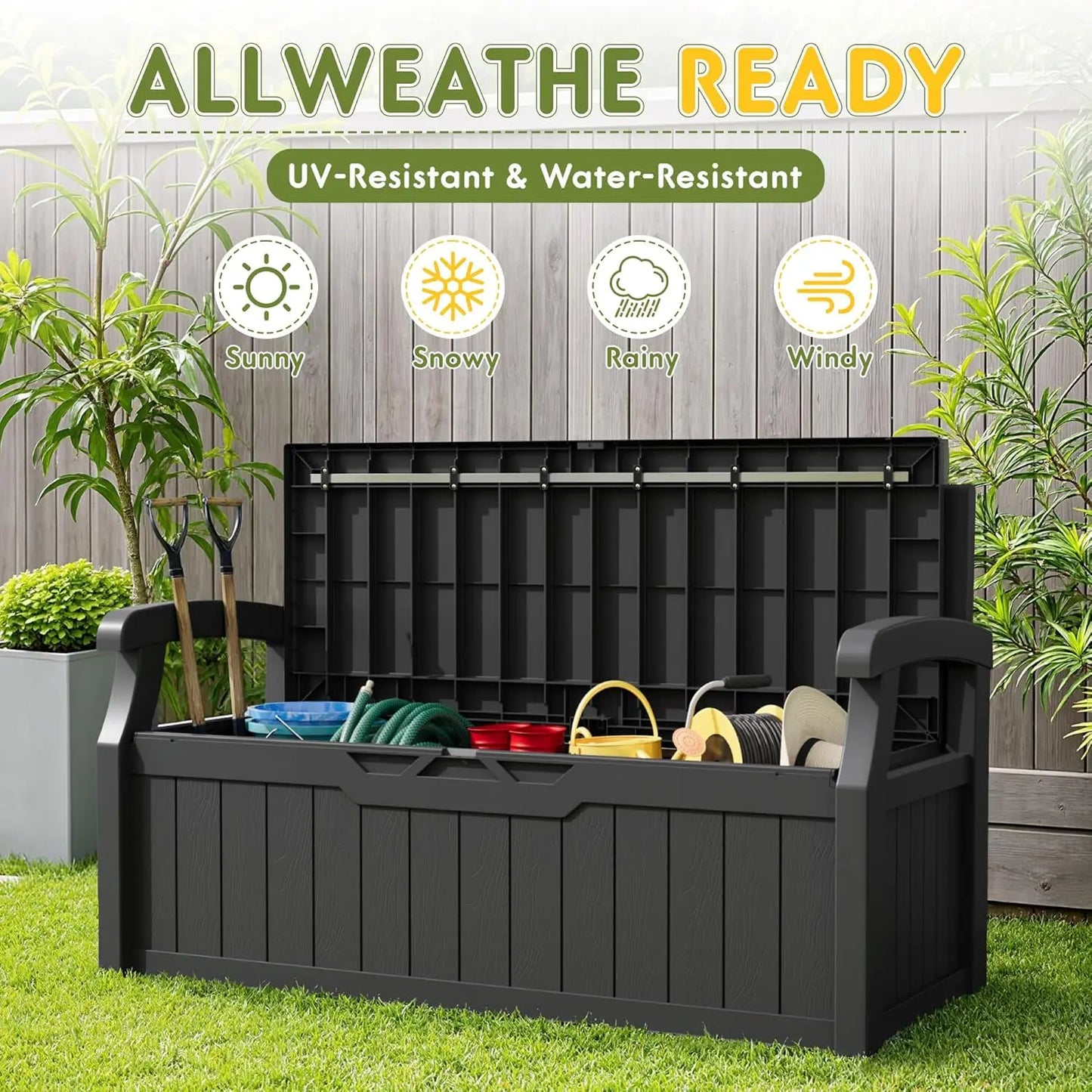 80 Gallon Storage Bench Outdoor Deck Box with Armrest, Patio Furniture,Lockable, Waterproof and UV Resistant