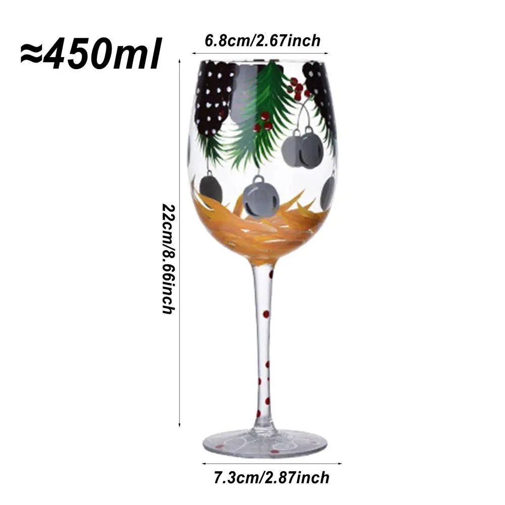 Creative Christmas Glass Cup Hand-Painted Christmas Tree Glass Goblet Red Wine Glass Christmas theme Home Glass Cup Xmas Gift