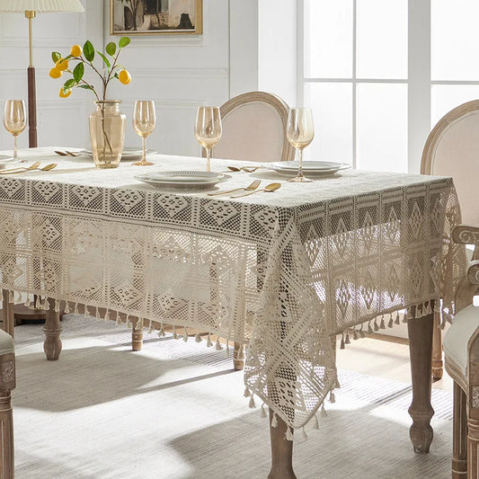 Luxury Style tablecloth, elegant hollow lace, non-slip dustproof dining table cover, durable fabric for home use, wholesale