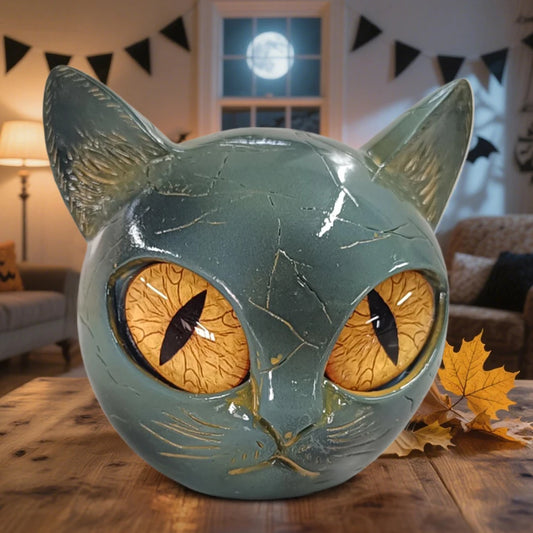 Marble Texture Cat Stone Amber Eyes Cat Statue Kitten Sculpture for Keepsake Gift Office Desk Decor