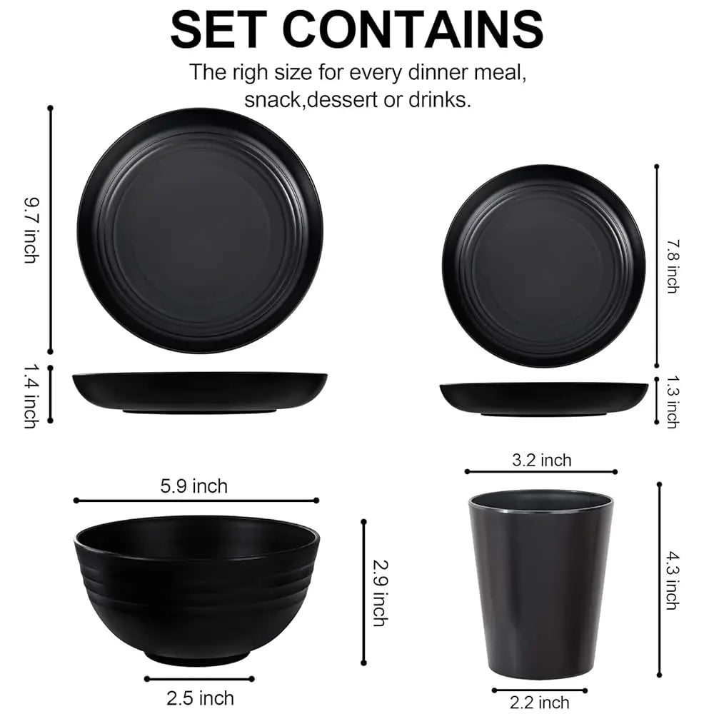 Liyh 24Pcs Wheat Straw Dinnerware Sets Unbreakable Dinner Plates And Bowls Set Bla Plastic Dinnerware Set Lude 12Pcs Wheat