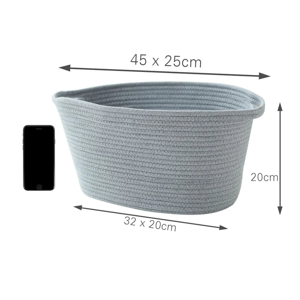 Cotton Rope Storage Bin Basket Organizer Laundry Clothes Soft Safe Collapsible Lightweight Oval Design Home Decor Gift