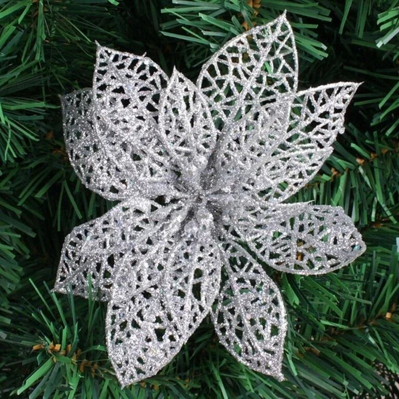 10Pc 6''(10cm) Glitter Hollow Artificial Flower for Children Birthday Party Decoration New Year Christmas Decor for Home Orchid