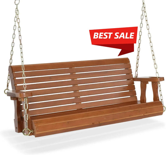 Upgraded Patio Wooden Porch Swing for Courtyard & Garden, Heavy Duty 880 LBS Swing Chair Bench with Hanging  (Brown, 4 FT)