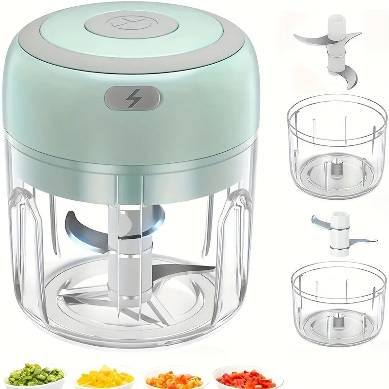Portable Electric Food Chopper, USB Rechargeable Mini Garlic Chopper and Meat Grinder, 100ml & 250ml Capacity, for Quick Food Pr