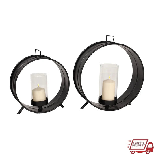 Industrial Candlestick Holders Set of 2 Hurricane Glass Candle Holders Metal Handles Rubber Stoppers Home Decor Accents