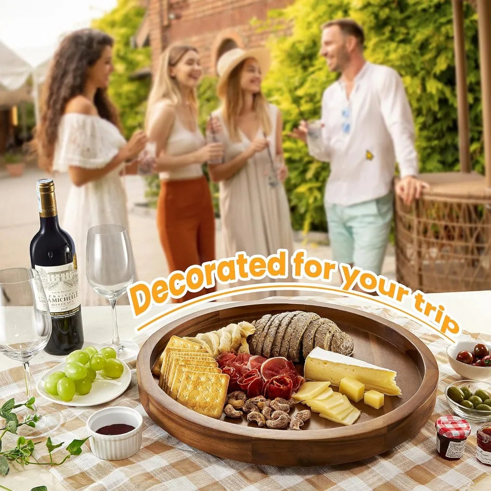 18" Acacia Wood Lazy Susan for Table Top - Wooden Brown Turntable Serving Tray for Charcuterie Boards Cheese Board