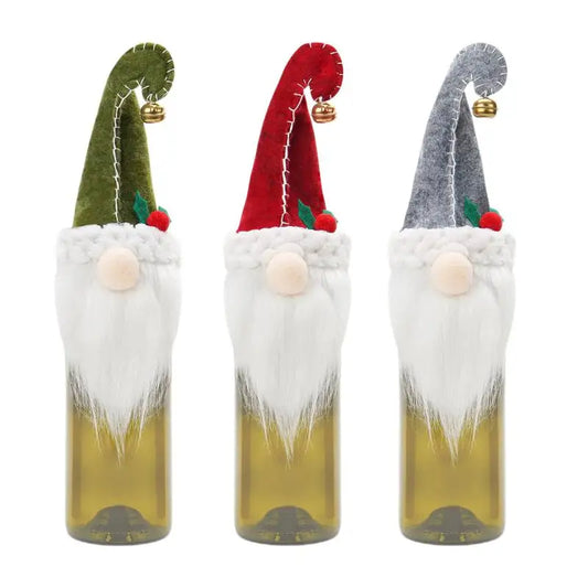 Christmas Wine Covers 3X Cute Champagne Bottle Cover Gnomes Holiday Wine Bottle Covers Swedish Tomte Gnomes Christmas Wine Bags