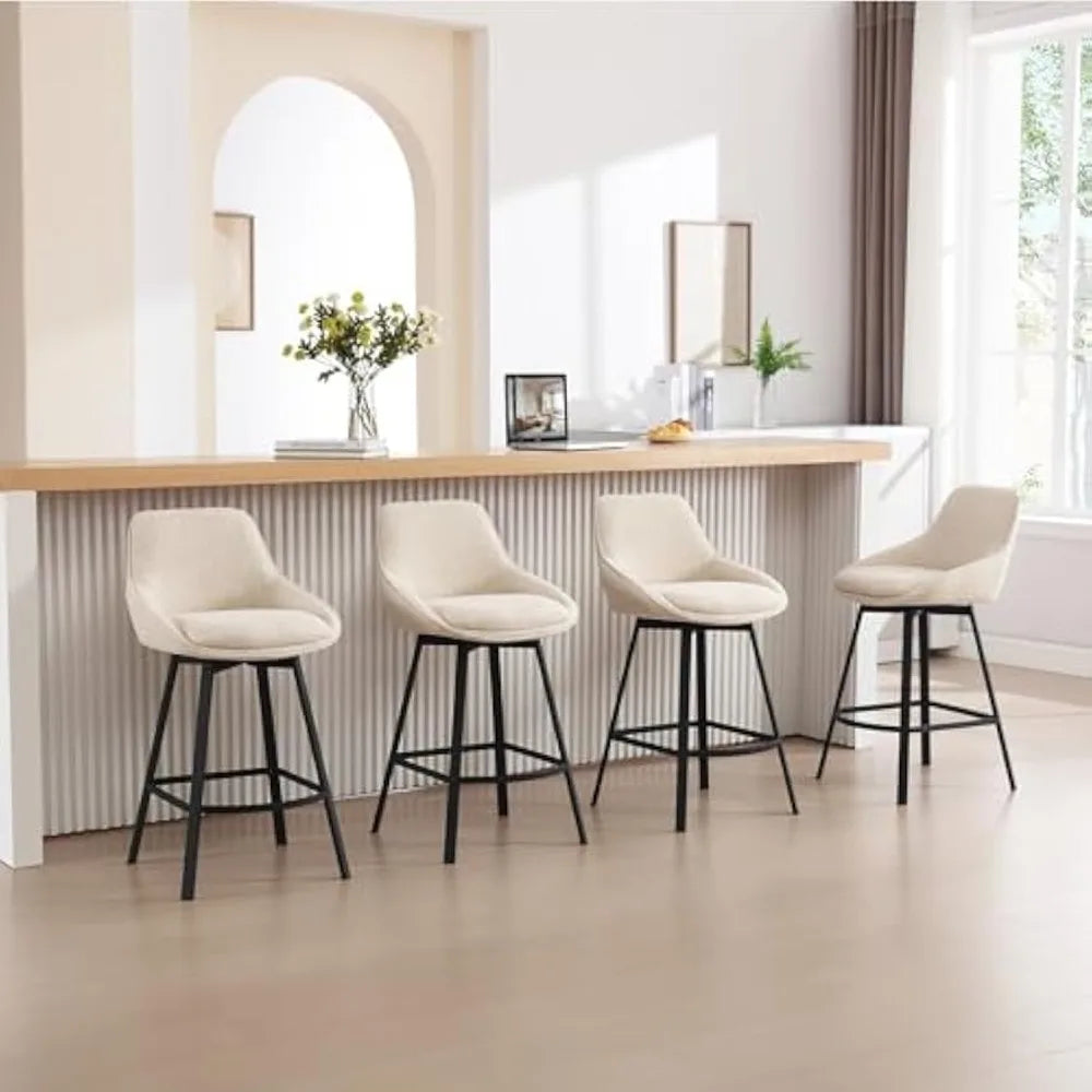 Swivel Counter Stools Set of 2, Modern Counter Height Barstools with Low Backs & Metal Legs