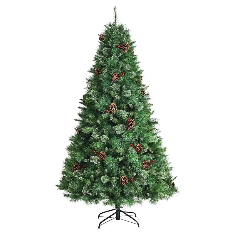 Christmas Tree 180cm/210cm Mixed Pine Needle PVC with Pine Cones & Red Berries, Full Shape, Iron Stand
