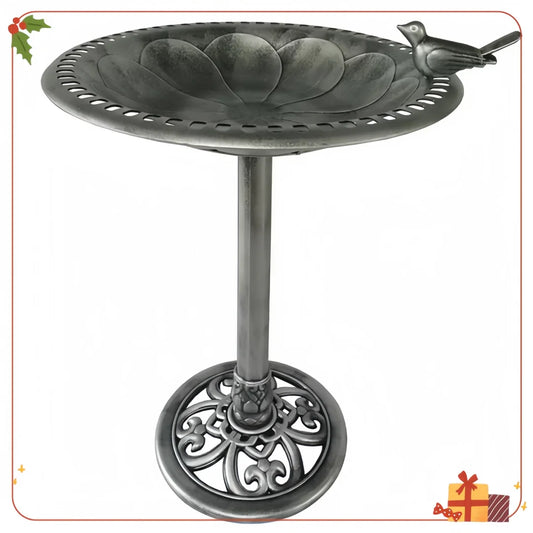 Elegant Silver Bird Bath, 29 Inch Lightweight Polyresin Outdoor Garden Ornament