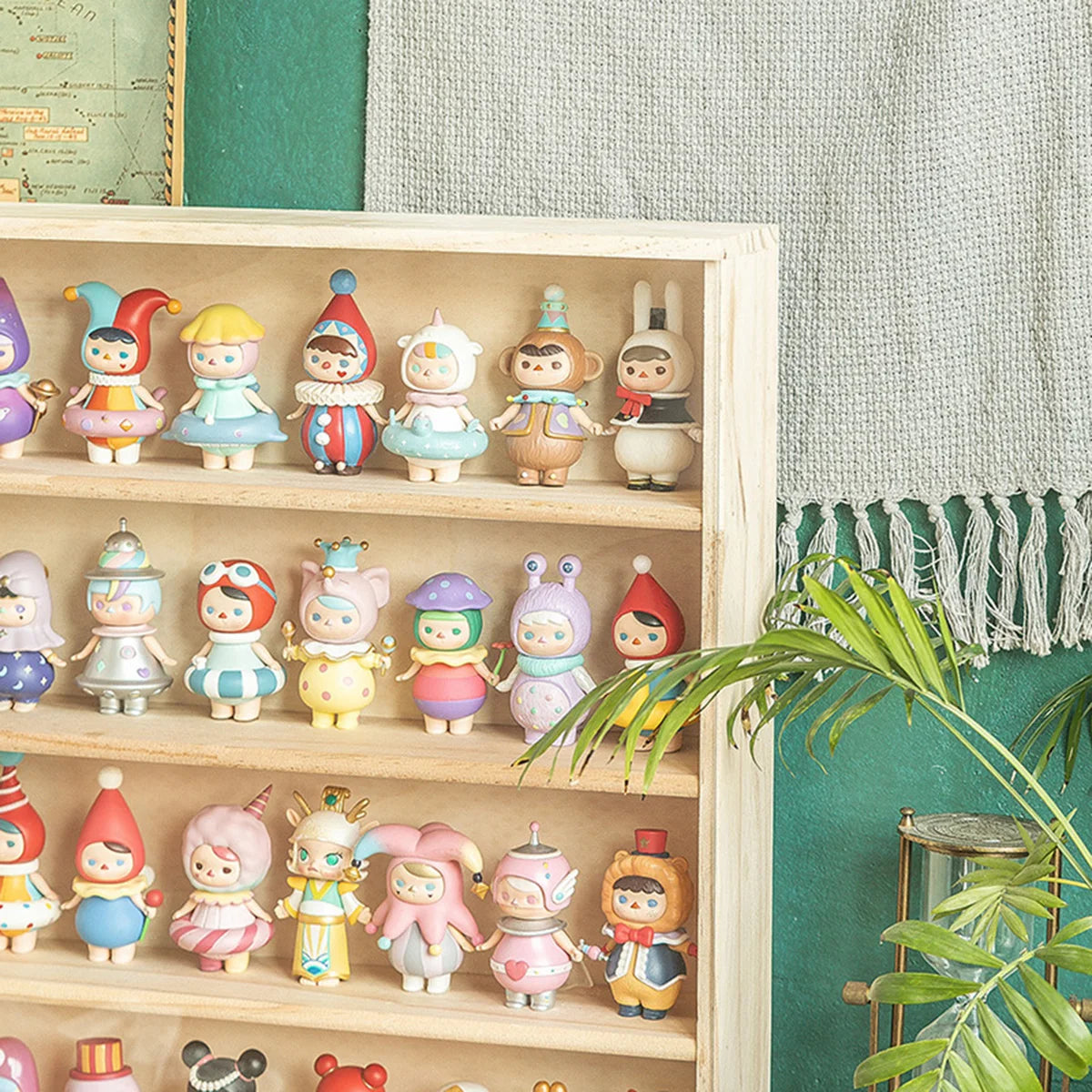 6-Layers Wood Display Shelf Toy Storage Solid Wood Wall Mounted Figurine Collection Box Display Cabinet for Living Room Bedroom