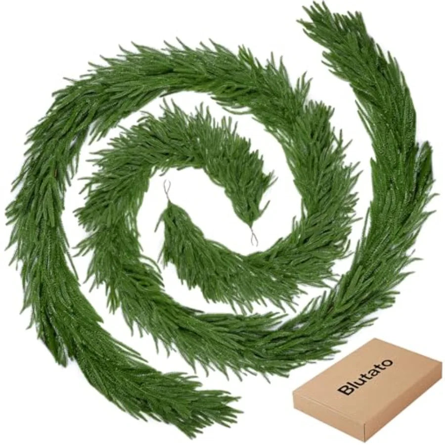 2Pcs 9 FT Artificial Norfolk Pine Garlands Realistic Christmas Greenery Garland for Mantel Table Stairs Indoor Outdoor Winter H