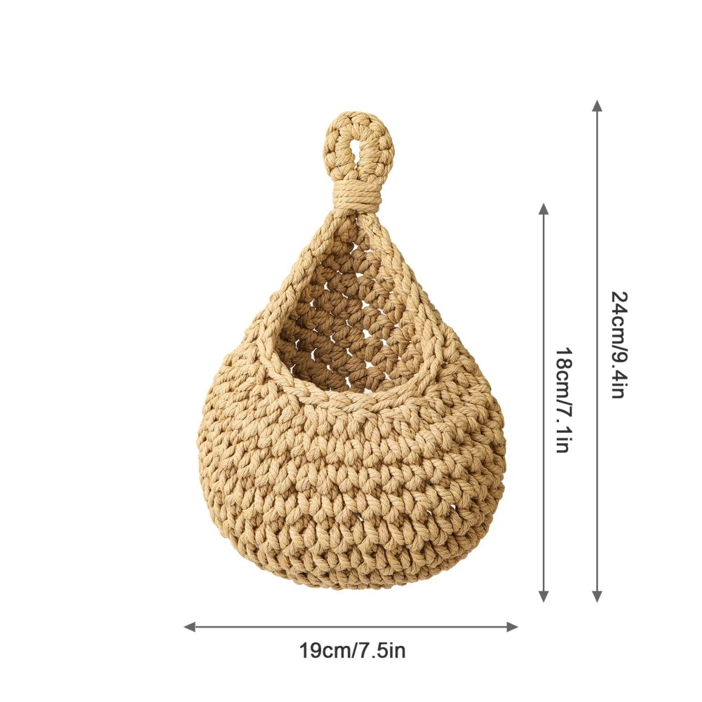 1PC Hanging Fruit Basket Boho Jute Hanging Organizing Baskets Handwoven Decorative Kitchen Fruit Vegetable Storage Baskets