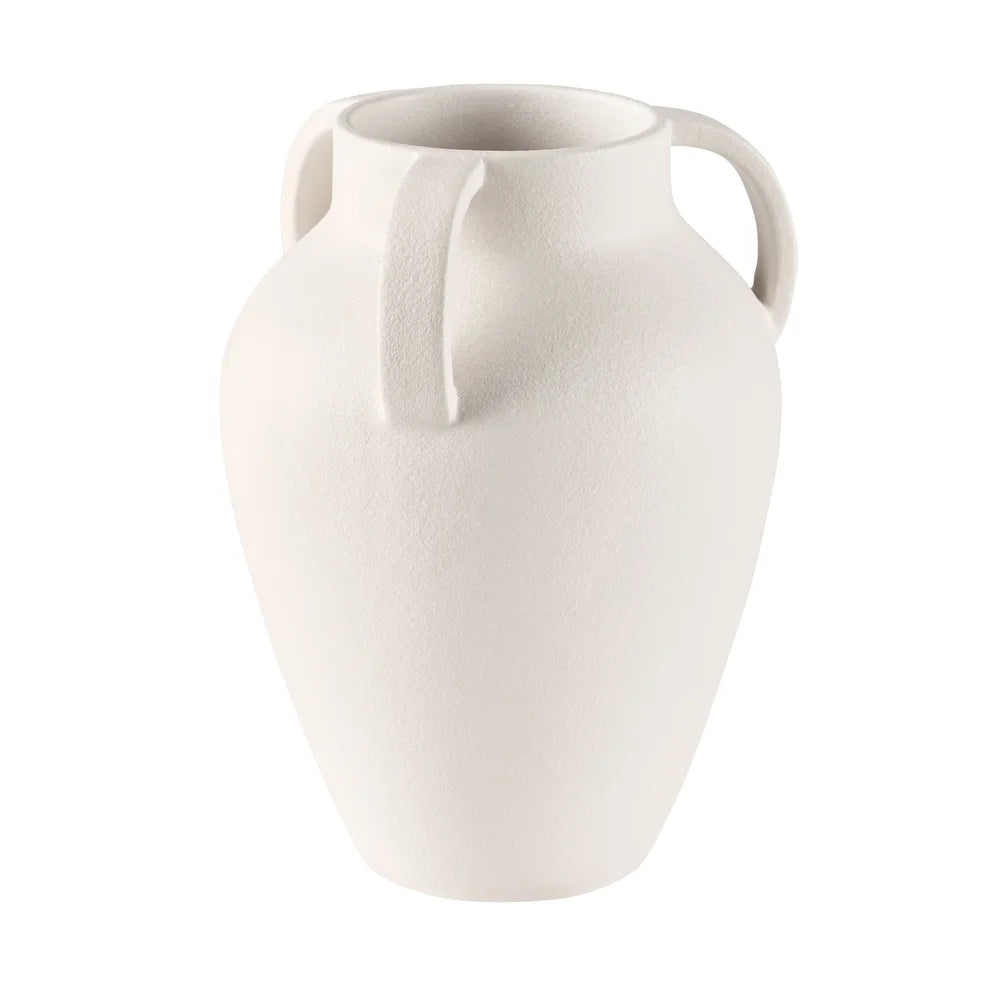 Handcrafted Ceramic Vase with Tapered Shape and Three Handles Decorative Home Accent Living Room Dining Office and More