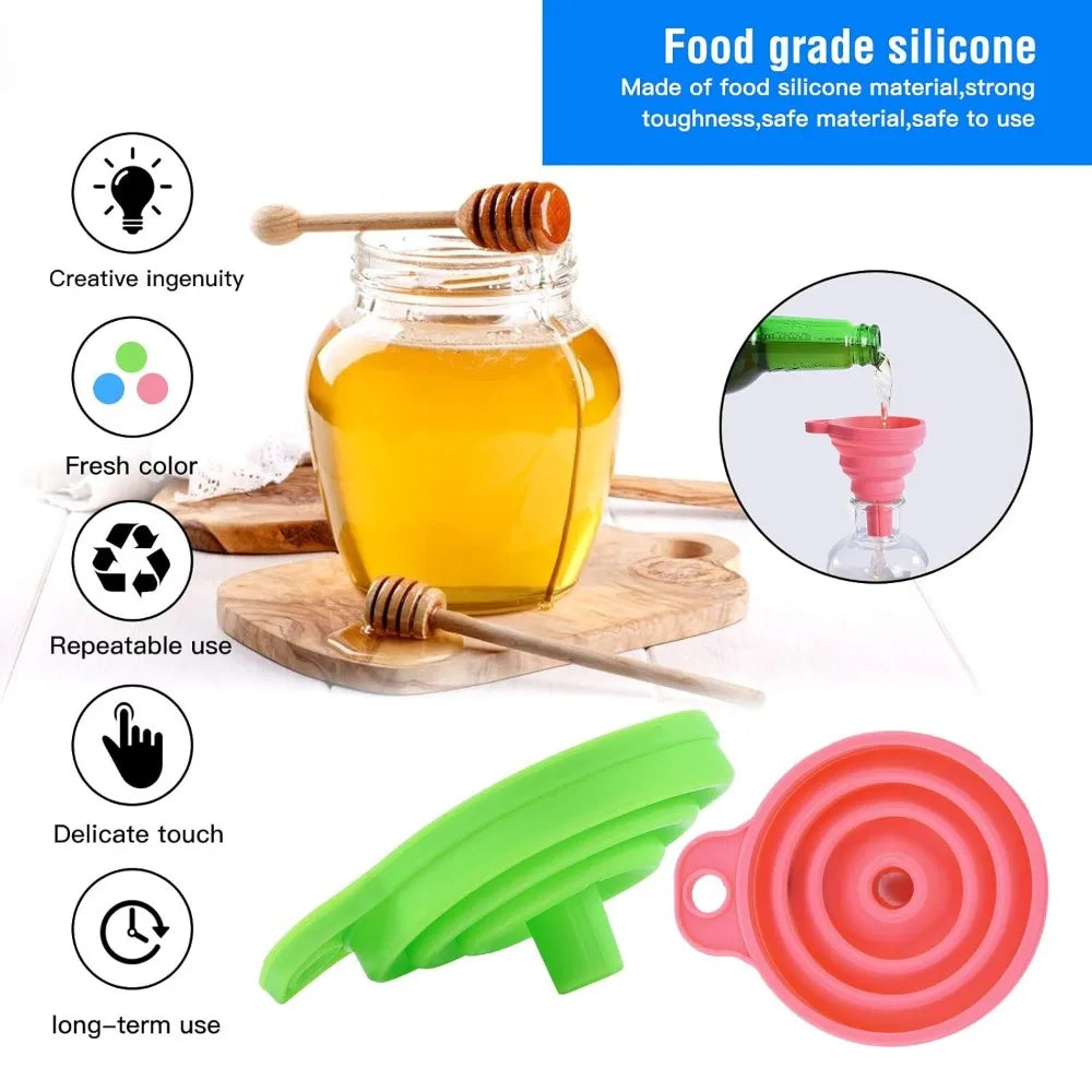kitchen silicone collapsible funnel set of 3,small and large,flexible-foldable-cooking-food-grade funnels for filling small or m