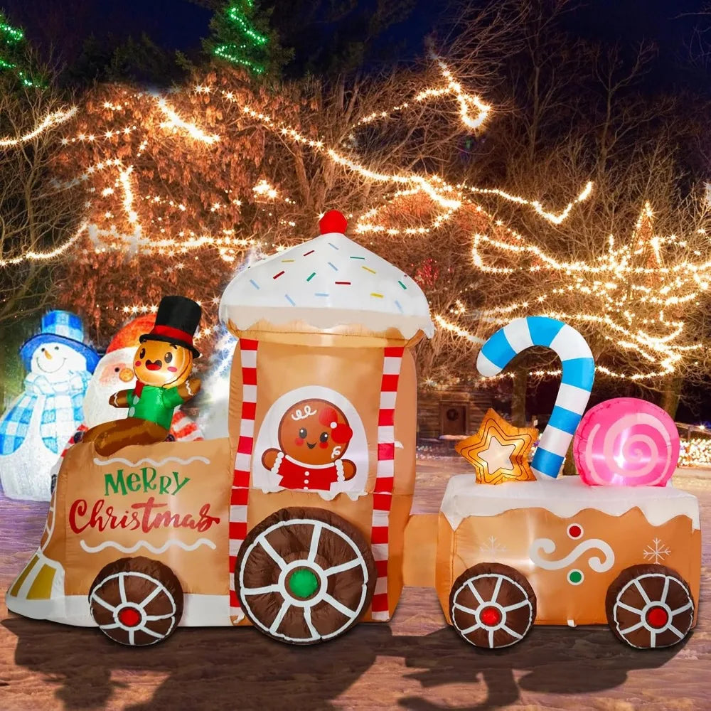 Christmas Inflatables Outdoor Decoration Inflatable Train with Gingerbread Candy Cane Giant Outdoor Indoor Blow Up LED Lighted U