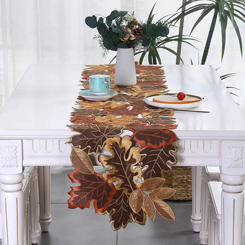 1/2/5Pcs Autumn Maple Leaf Table Runner Embroidered Fall Harvest Thanksgiving Table Mats Kitchen Dining Placemats Home Decor