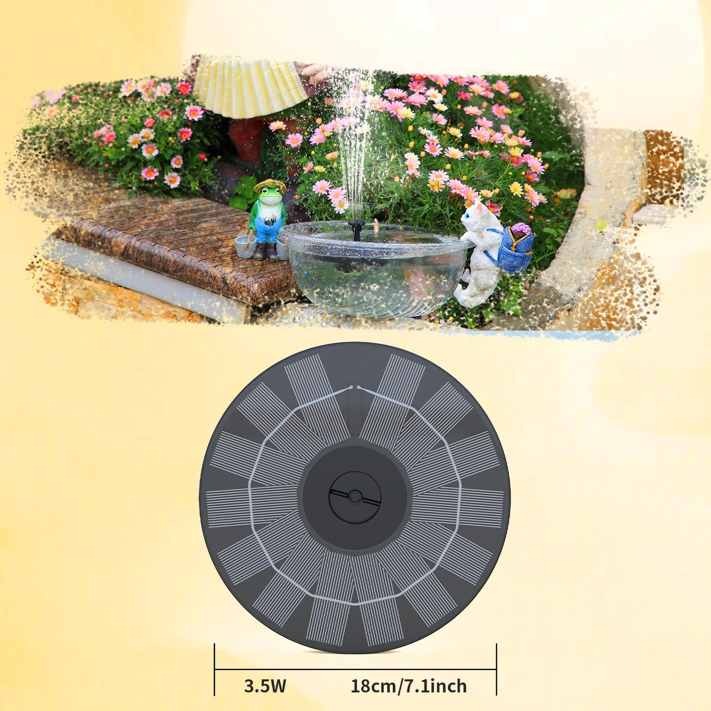 1.5w/2.5w/3.5w Solar Bird Bath Fountain Pump,with 6 Nozzles Solar Powered Water Fountain for Garden Pool, Aquarium and Outdoor