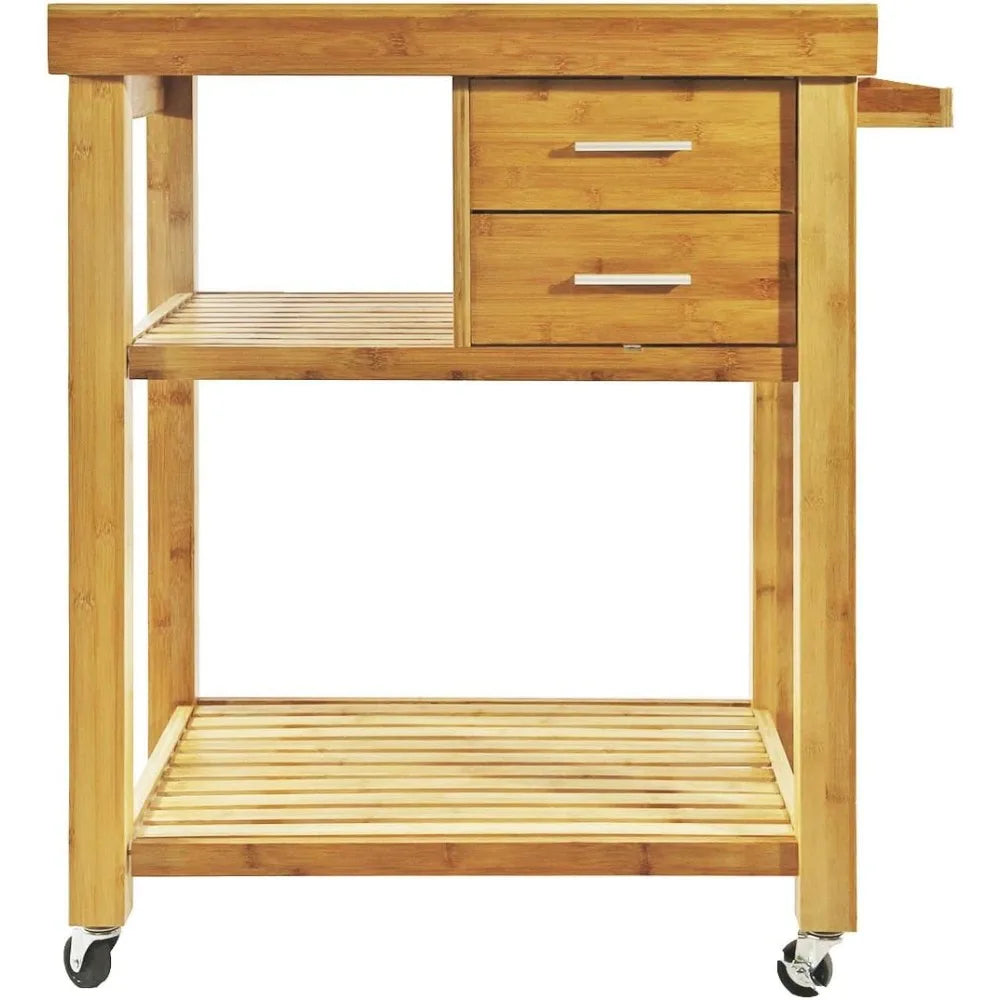 Rolling Kitchen Island Cart with Drawers Shelves, Towel Rack, Locking Casters, Butcher Block Food Prepping Cart Trolley on Whee